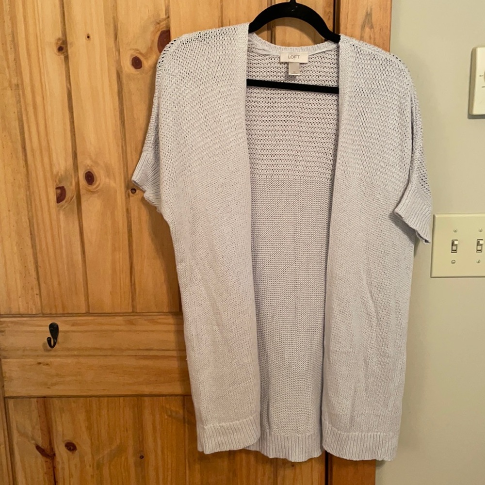 LOFT Light Blue Open-Knit Short Sleeve Duster